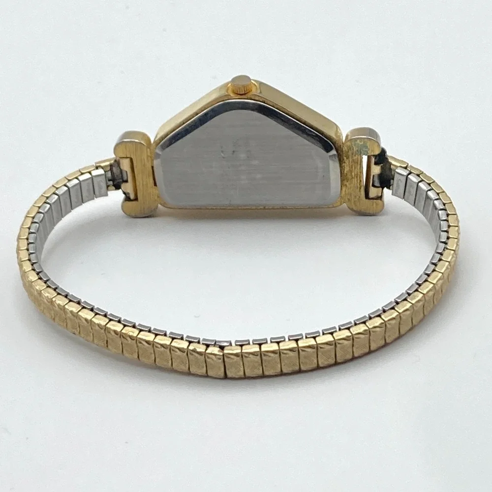 Pierre Nicol Half Moon Womens Watch Gold Tone Crystals MOP New Battery SMALL